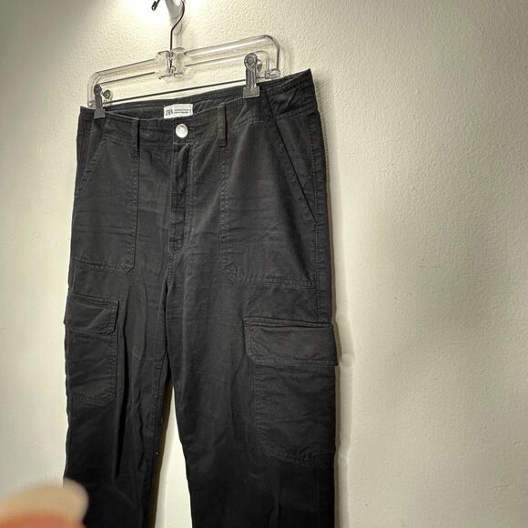 Zara Cute Black Wide Leg Pocketed Utility Cargo Khaki Trouser Pants 8 - Picture 4 of 9